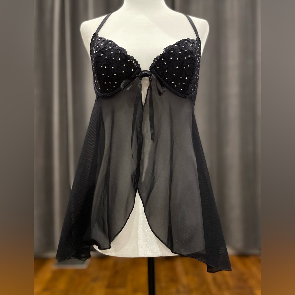 La Senza flyaway sheer chiffon black babydoll